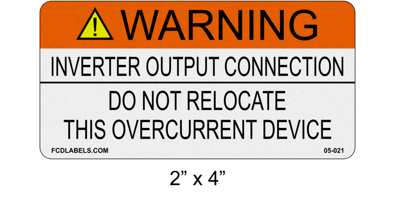 Reflective ANSI 2" x 4" | Inverter Output Connection | Solar Warning Labels