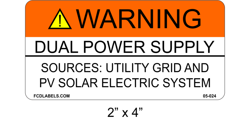 ANSI 2" x 4" | Dual Power Supply | Solar Warning Labels