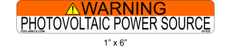 1" x 6" | Warning Photovoltaic Power Source | NEC 2017 Solar Labels
