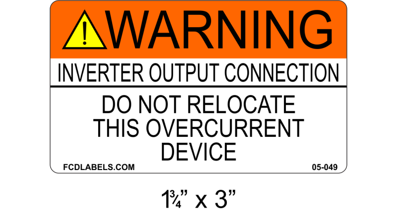 ANSI 1.75" x 3" | Inverter Output Connection | Solar Warning Labels
