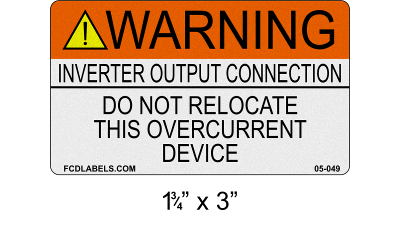 Reflective ANSI 1.75" x 3" | Inverter Output Connection | Solar Warning Labels