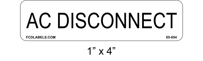 White & Black 1" x 4" | AC Disconnect | PV Solar Labels