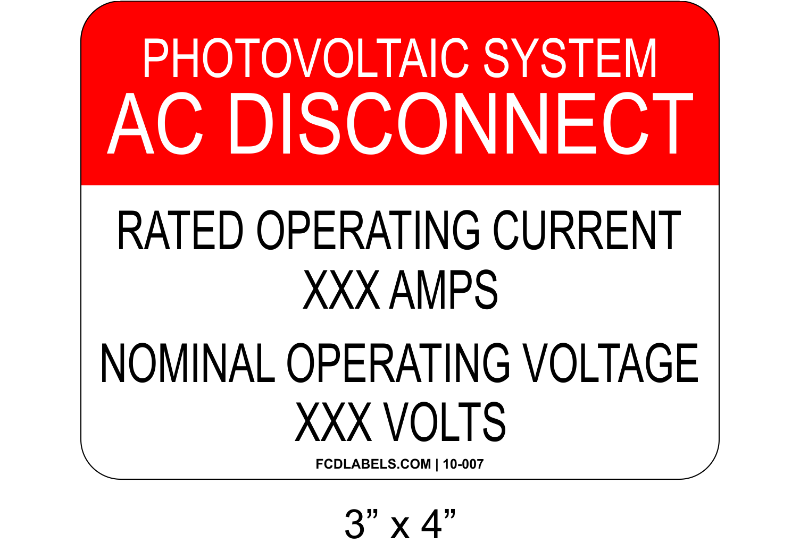 3" x 4" | Photovoltaic AC Disconnect | Custom Solar Signage
