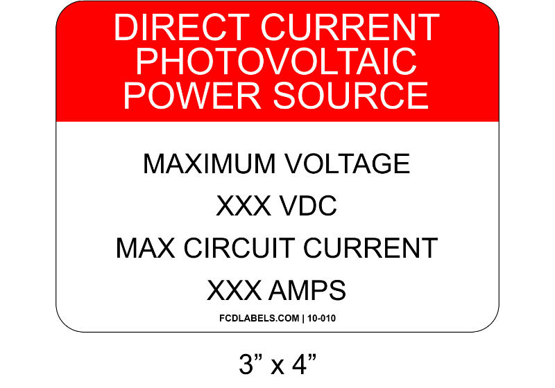 3" x 4" | Direct Current Photovoltaic Power Source | Custom Solar Signage