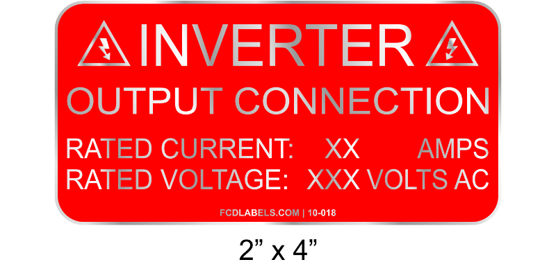 2" x 4" | Inverter Output Connection | Solar Inverter Specifications Signage