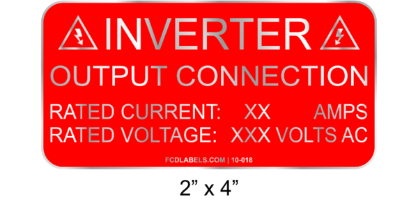 2" x 4" | Inverter Output Connection | Solar Inverter Specifications Signage