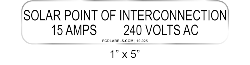 1" x 5" | Solar Point of Interconnection | Custom Solar Specification Signs