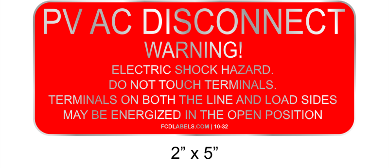 2" x 5" | PV AC Disconnect | Aluminum Warning Signs