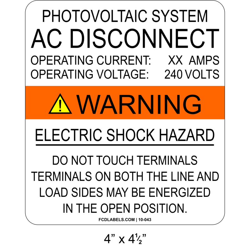 4" x 4.5" | AC Disconnect Do Not Touch Terminals | Aluminum Spec Sign