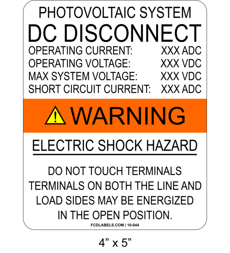 4" x 5" | DC Disconnect Do Not Touch Terminals | Aluminum Spec Sign