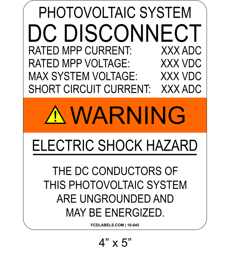 4" x 5" | DC Disconnect The DC Conductors | Aluminum Spec Sign