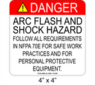 4" x 4" | Danger Arc Flash And Shock Hazard | Aluminum Danger Sign