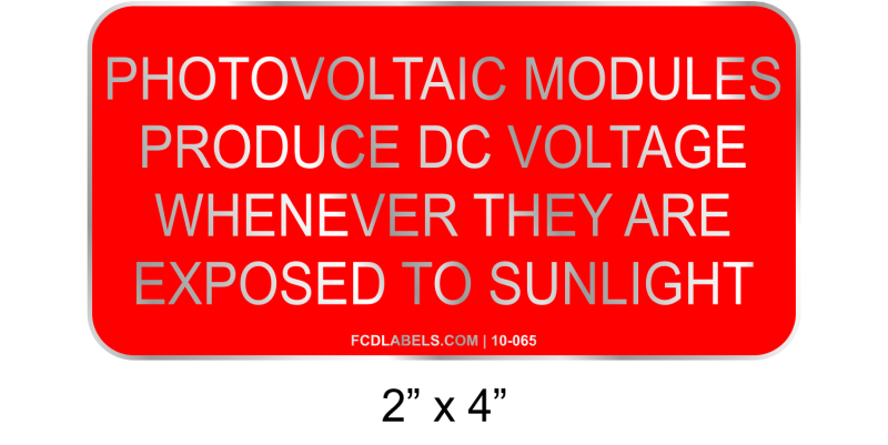2" x 4" | Photovoltaic Modules DC Voltage | Aluminum Solar Signs