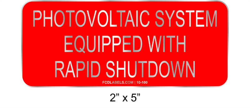 2" x 5" | Photovoltaic system equipped with rapid shutdown | PV Signs
