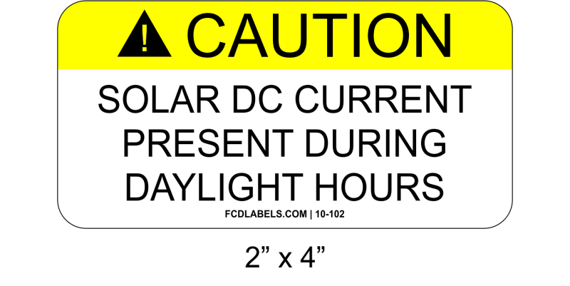 2" x 4" | Solar DC Current | Solar Caution Signs