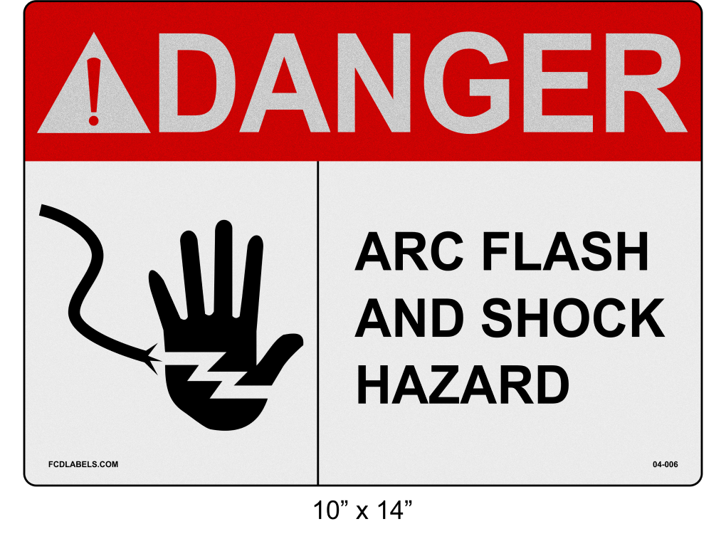 10" x 14" | ANSI Danger Arc Flash and Shock Hazard | Hand Symbol Reflective