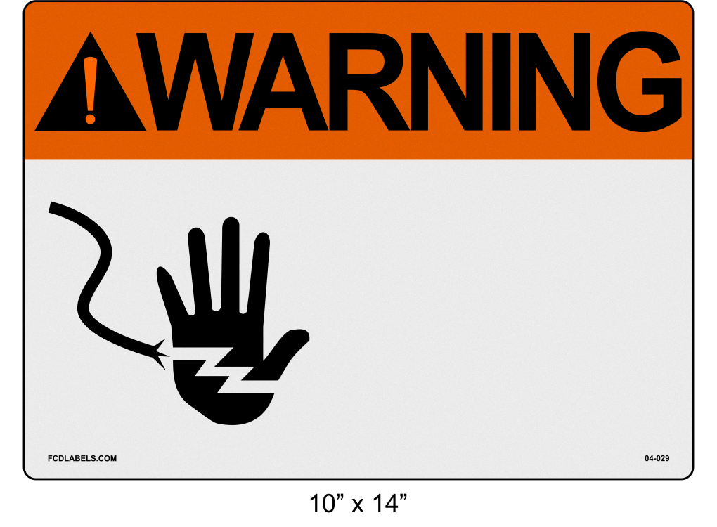 Custom Reflective 10" x 14" | ANSI Warning Label | Hand Symbol