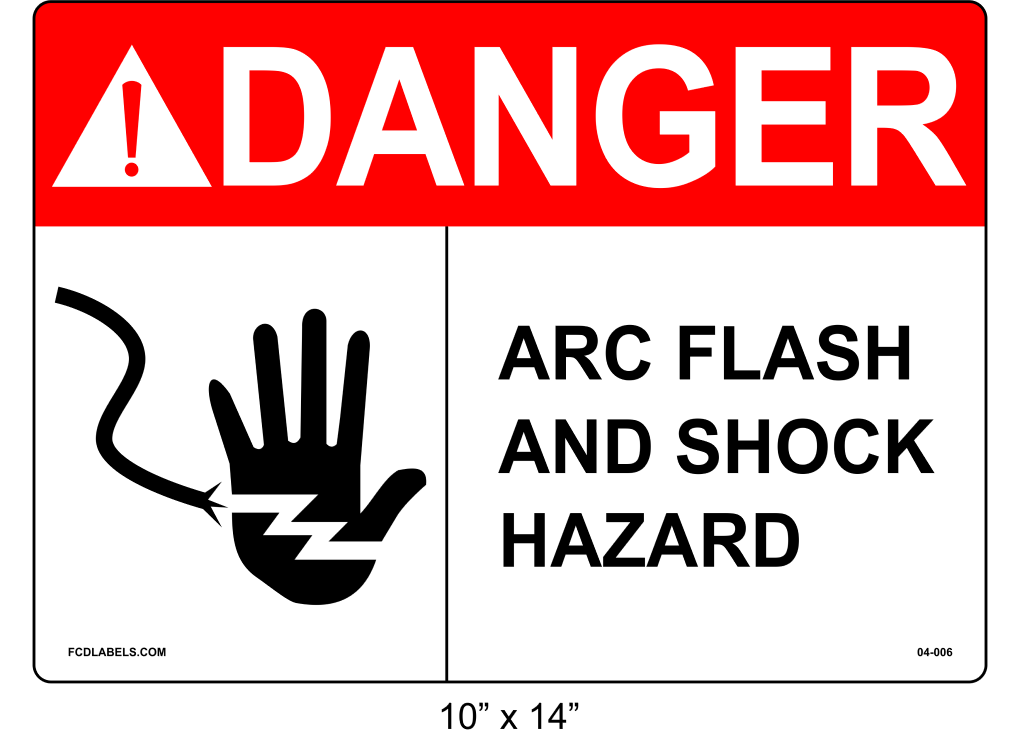 10" x 14" | ANSI Danger Arc Flash and Shock Hazard | Hand Symbol