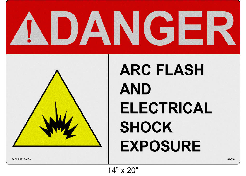 Reflective 14" x 20" | ANSI Danger Arc Flash and Electrical Shock Exposure | Shock Symbol