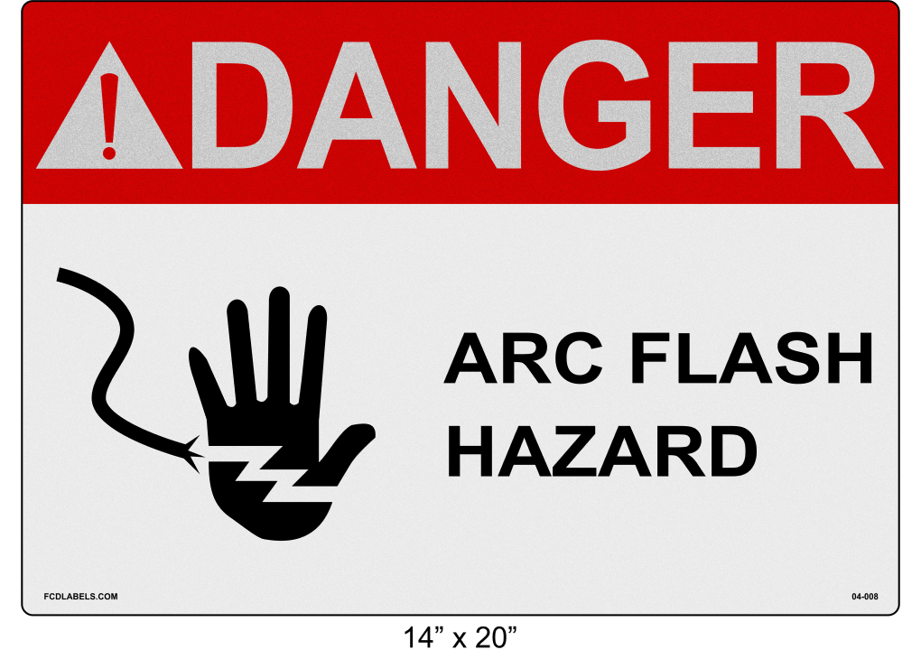 Reflective 14" x 20" | ANSI Danger Arc Flash Hazard | Hand Symbol