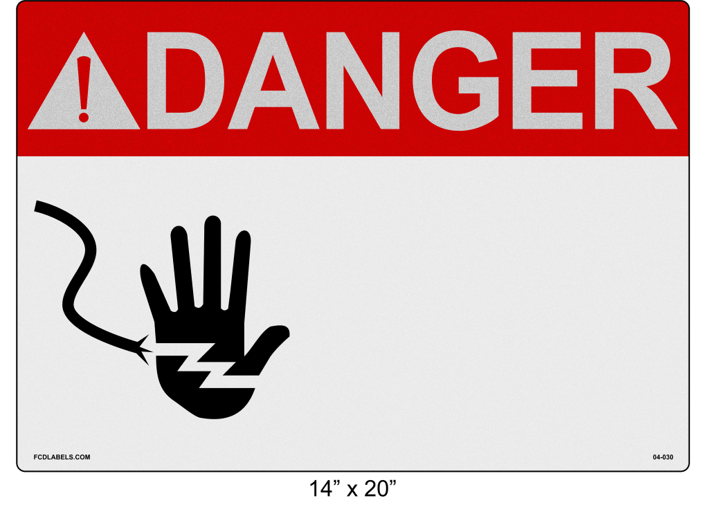 Custom Reflective 14" x 20" | ANSI Warning Label | Hand Symbol
