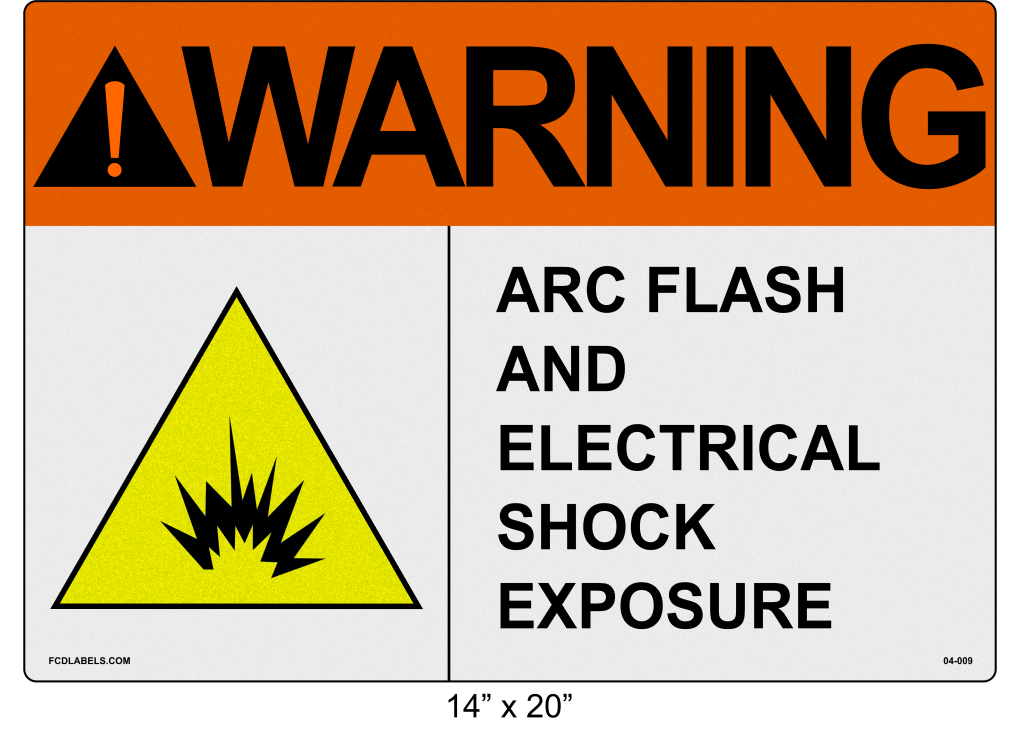Reflective 14" x 20" | ANSI Warning Arc Flash and Electrical Shock Exposure | Shock Symbol