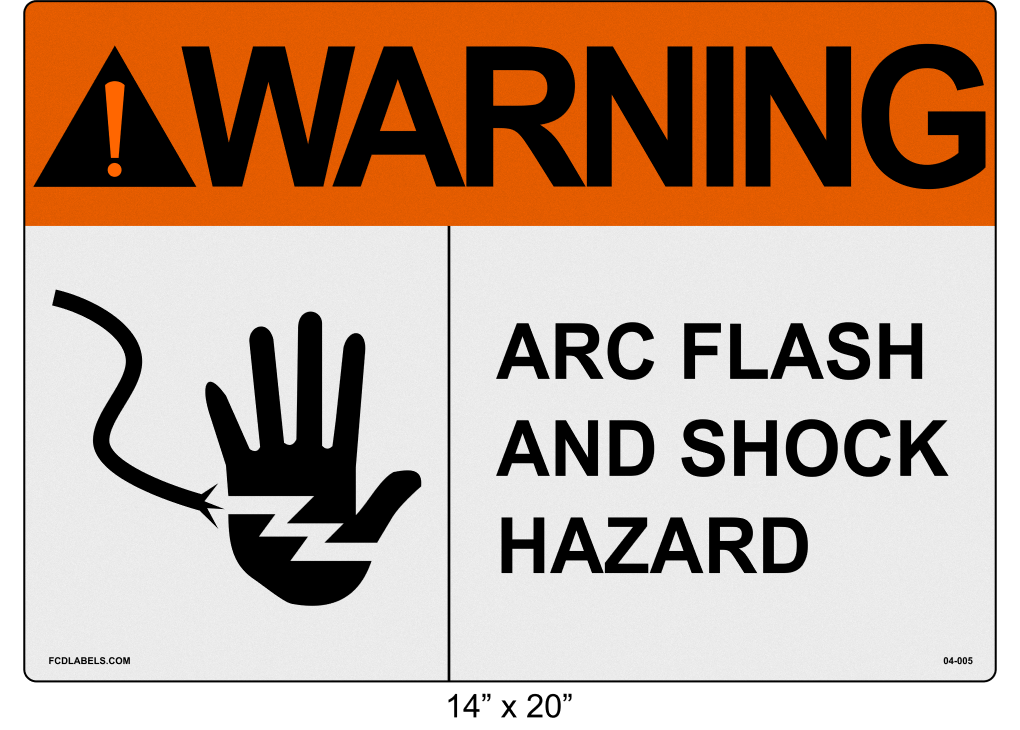 14" x 20" | ANSI Warning Arc Flash and Shock Hazard | Hand Symbol Reflective