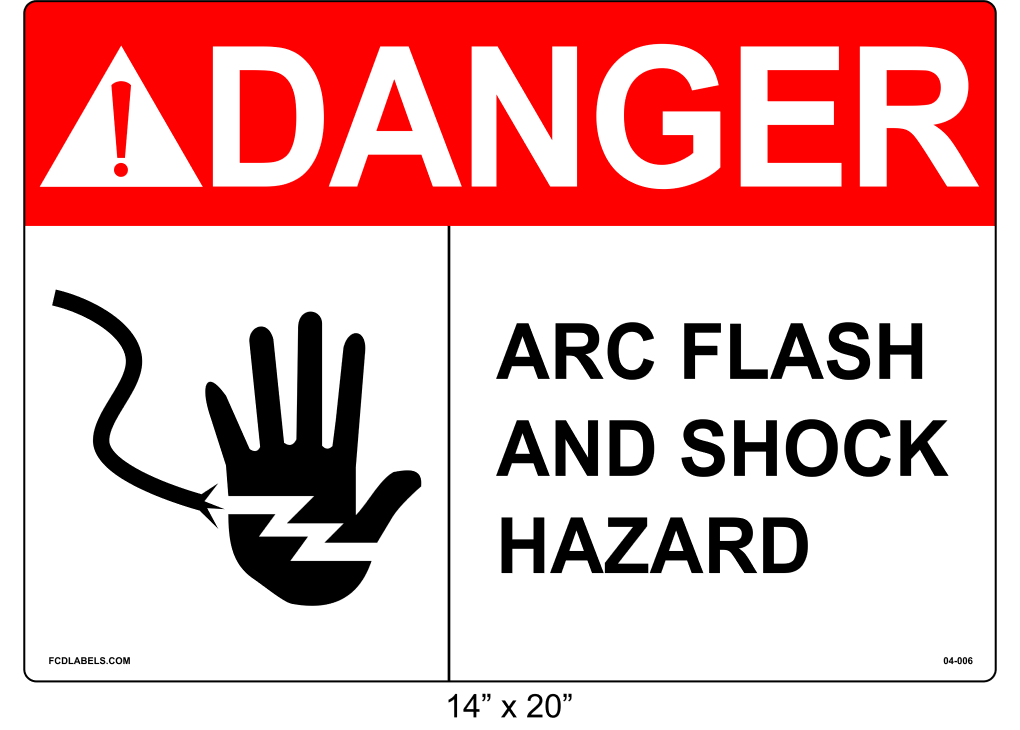 14" x 20" | ANSI Danger Arc Flash and Shock Hazard | Hand Symbol