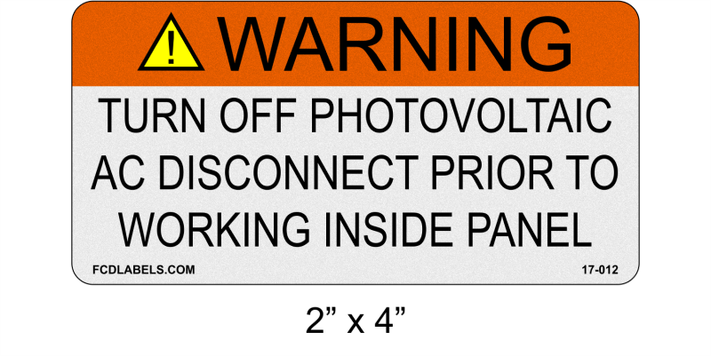 Electrical Solar Pv Ac Disconnect Label / Sticker - Red Reflective