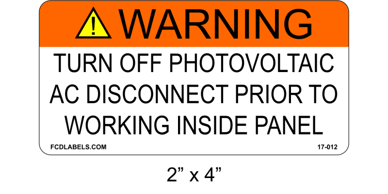 ANSI 2" x 4" | Turn Off Photovoltaic AC Disconnect | Solar Warning Labels