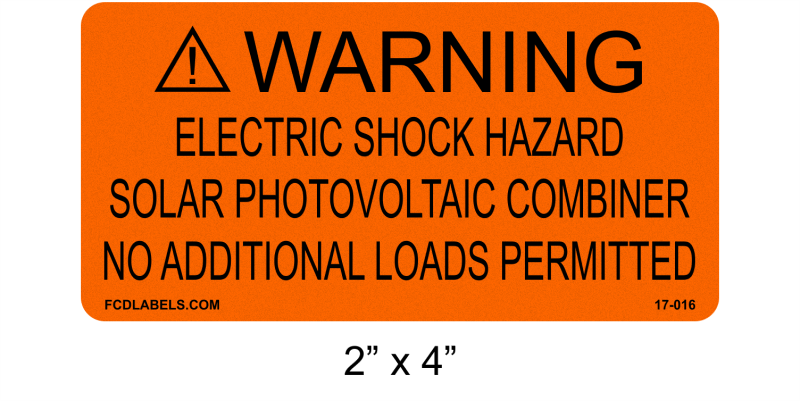 Reflective 2" x 4" Orange & Black | Electric Shock Hazard | Solar Warning Labels