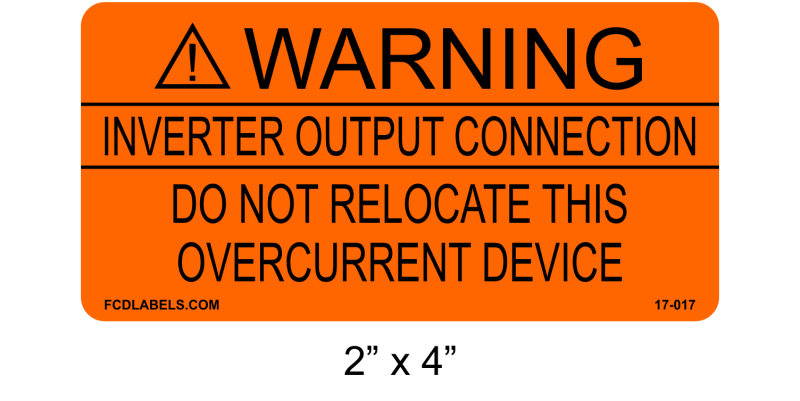 Orange & Black 2" x 4" | Inverter Output Connection | Solar Warning Labels