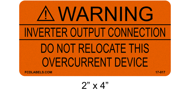 Reflective 2" x 4" Orange & Black | Inverter Output Connection | Solar Warning Labels