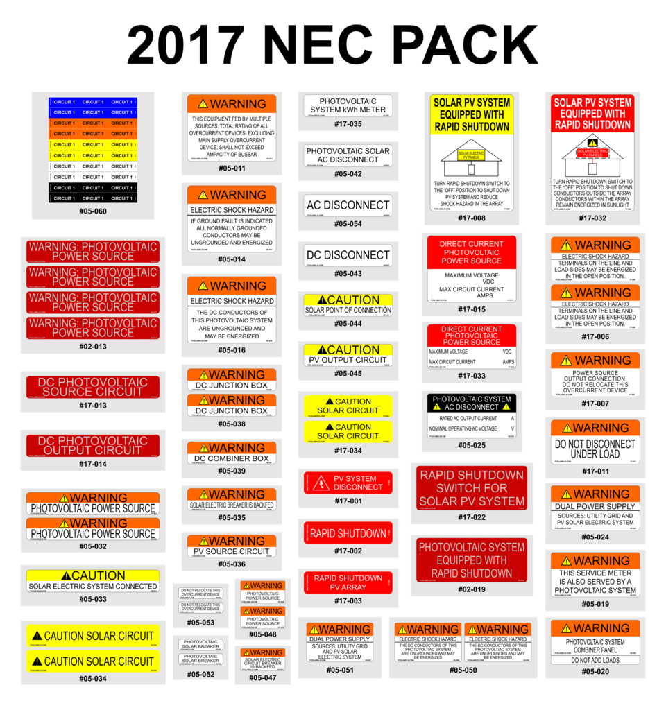 NEC 2017 Label Pack | 55 Qty Solar Labels – FCDLabels