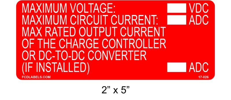 2" x 5" | Maximum Voltage | Custom Solar Labels
