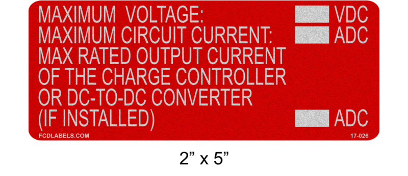 Reflective 2" x 5" | Maximum Voltage | Custom Solar Labels