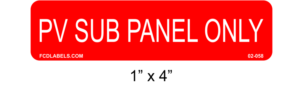 Solar Labels | PV Sub Panel Only