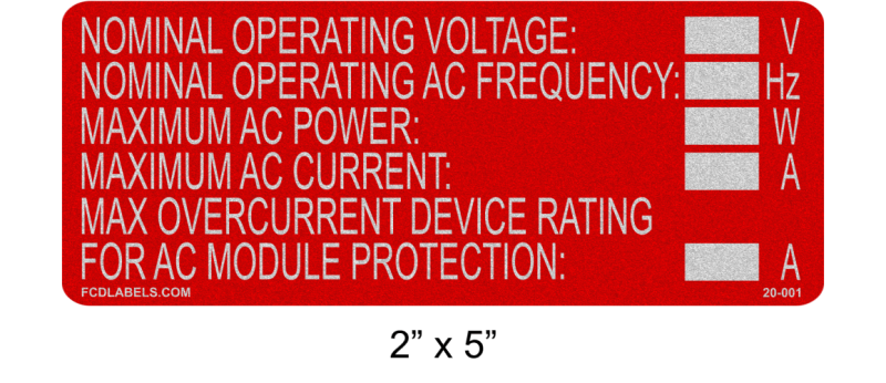 Reflective 2" x 5" | Nominal Operating AC Voltage | Custom Solar Labels