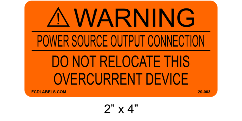 2" x 4" Orange & Black | Power Source Output Connection | Solar Warning Labels