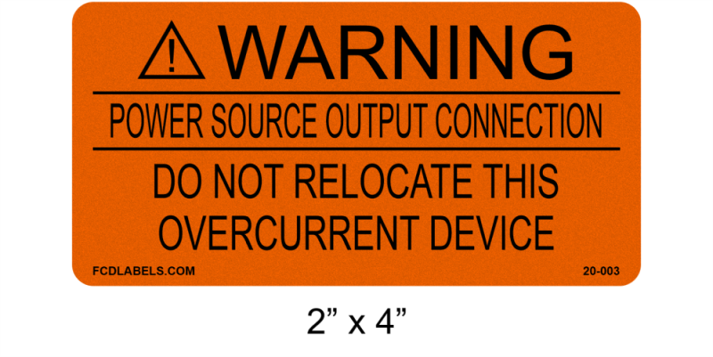 Reflective 2" x 4" Orange & Black | Power Source Output Connection | Solar Warning Labels