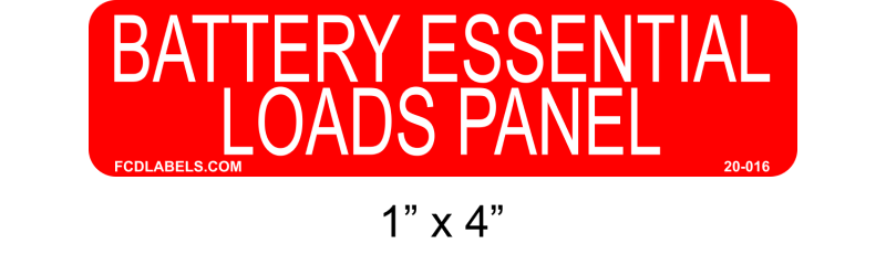 1" x 4" | Battery Essential Loads Panel | Battery Equipment Labels