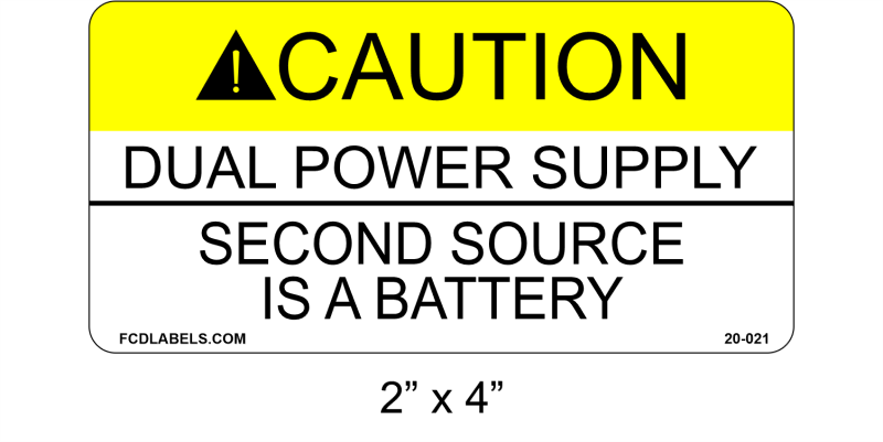 2" x 4" | Dual Power Supply - Second Source is a Battery | ANSI Caution Labels