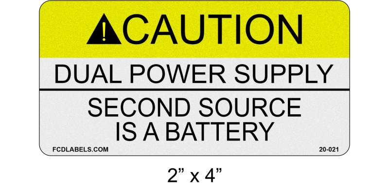 Reflective 2" x 4" | Dual Power Supply - Second Source is a Battery | ANSI Caution Labels