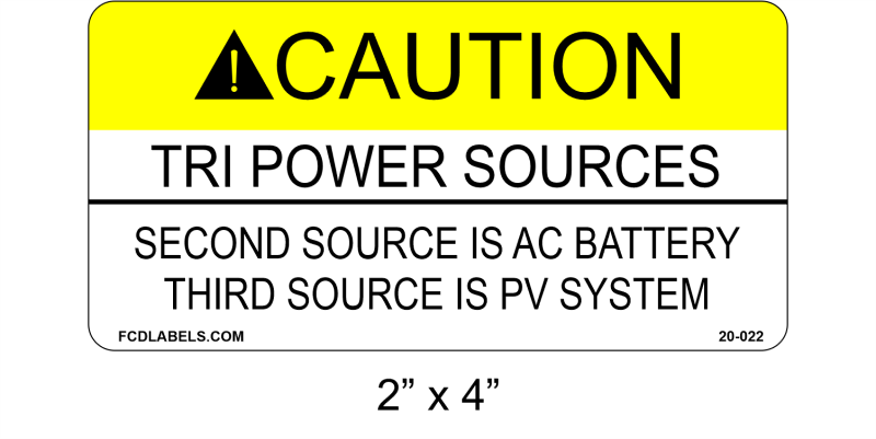 2" x 4" | Tri-Power Sources - Third Source is PV System | ANSI Caution Labels