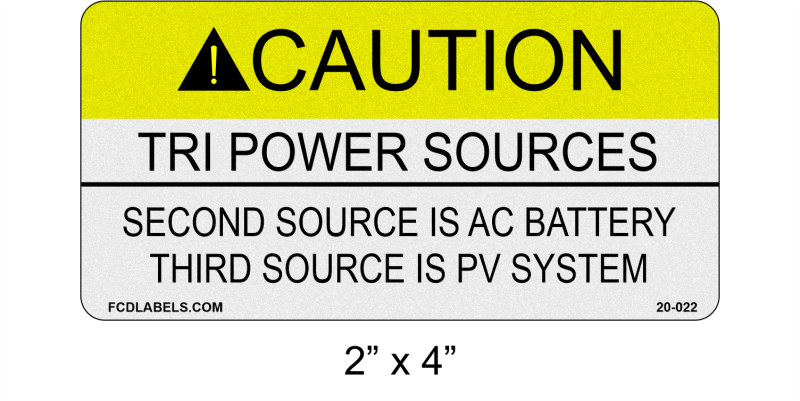 Reflective 2" x 4" | Tri-Power Sources - Third Source is PV System | ANSI Caution Labels