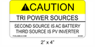 2" x 4" | Tri-Power Sources - Third Source is PV Inverter | ANSI Caution Labels