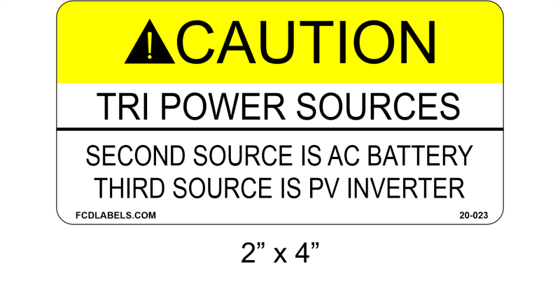 2" x 4" | Tri-Power Sources - Third Source is PV Inverter | ANSI Caution Labels