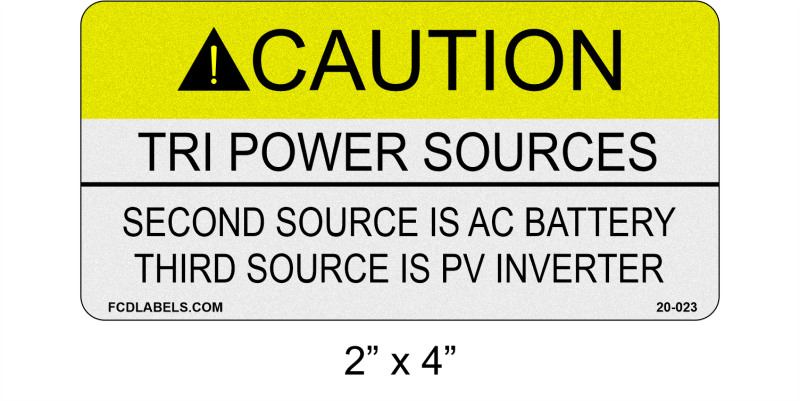 Reflective 2" x 4" | Tri-Power Sources - Third Source is PV Inverter | ANSI Caution Labels