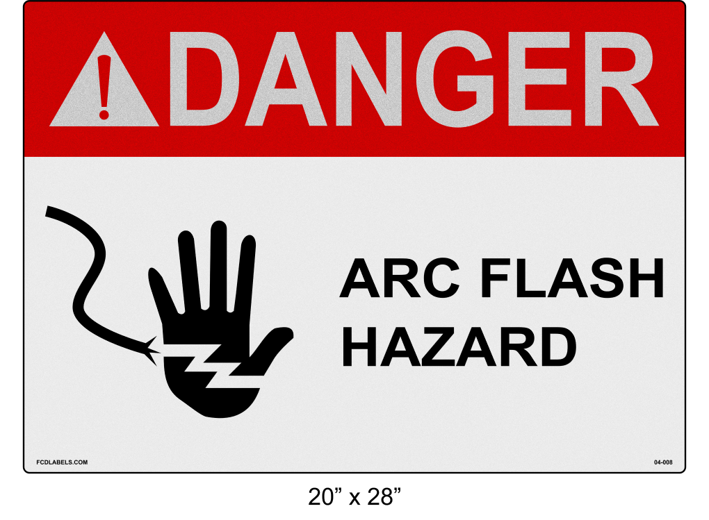 Reflective 20" x 28" | ANSI Danger Arc Flash Hazard | Hand Symbol