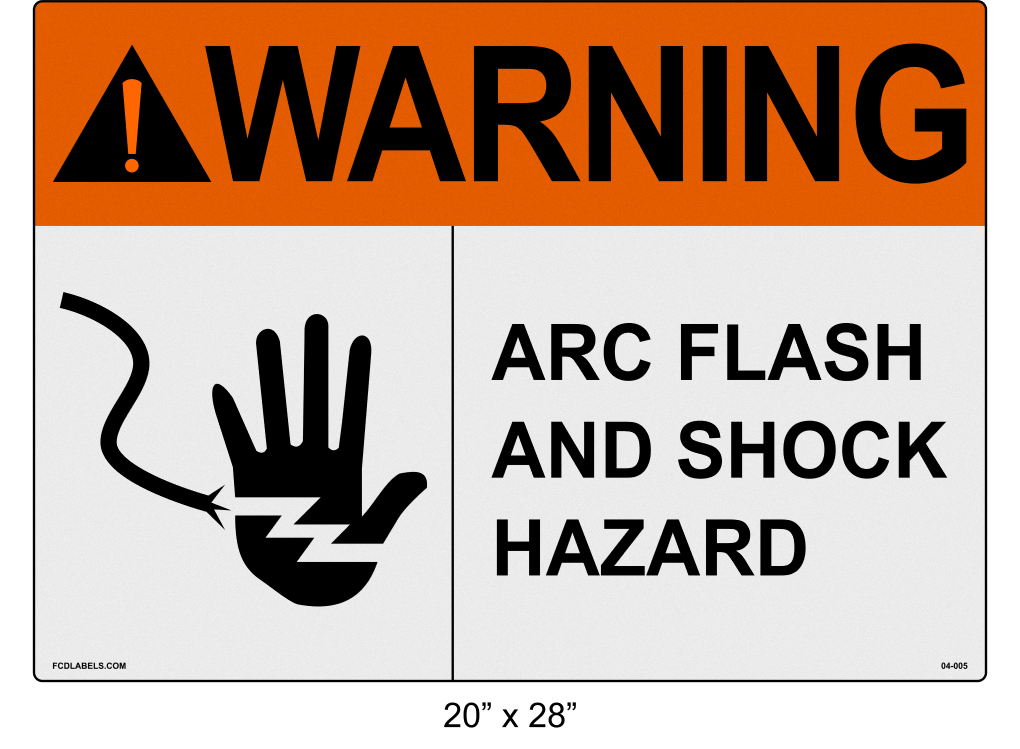 20" x 28" | ANSI Warning Arc Flash and Shock Hazard | Hand Symbol Reflective